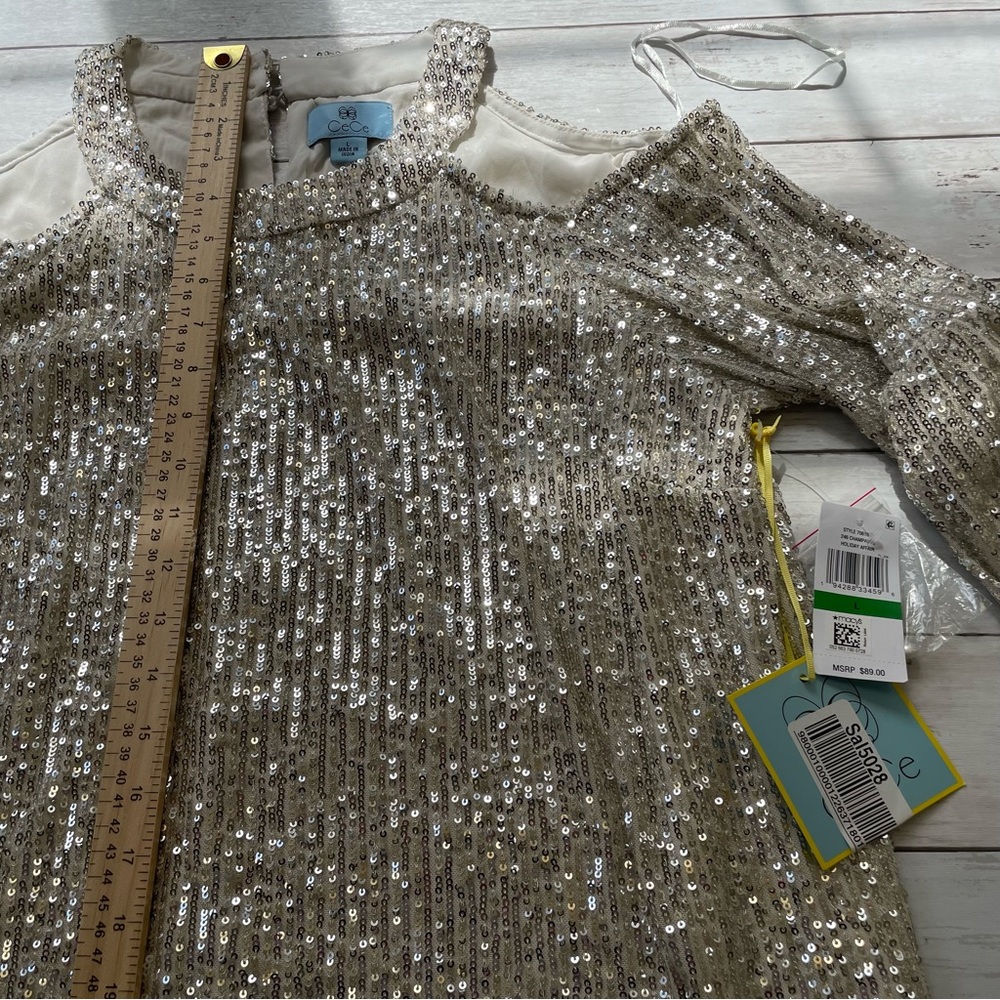 Cece Cold Shoulder Sequined Long Sleeve Women Blouse Top Size L - Picture 7 of 8